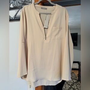Long sleeve cream color zip dressy top turned XL